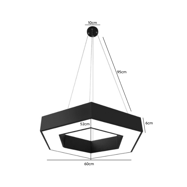 Lampara Led Moderna Colgante 36w 600mm Negra 6000k Modelo Hexagono Abierto Soosane - Imagen 2