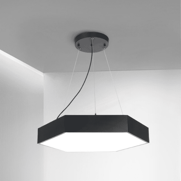 Lampara Led Moderna Colgante 48w 600mm Negra 6000k Modelo Hexagono Cerrado Sudeep - Imagen 2