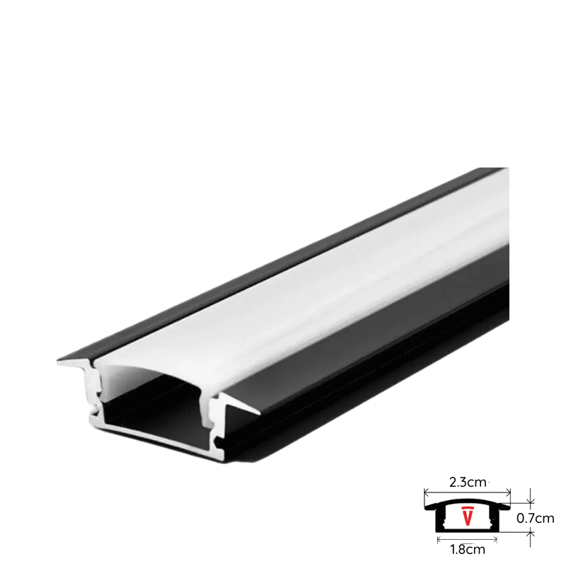 Perfil 2m Negro Con Difusor Espesor 0,45mm Modelo 508 Plano Embutido Con Tapa Y Hebillas