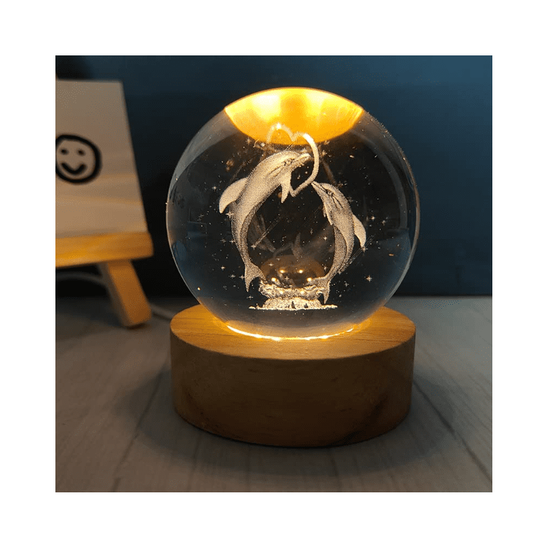 Lámpara De Mesa Led Bola De Cristal 6" Delfin 3000k Dc5v Usb 1w - Imagen 2