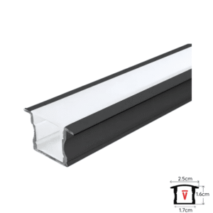Perfil 2m Negro Con Difusor De 0,55mm Modelo 613b Plano Alto Embutido Con Tapa Y Hebillas